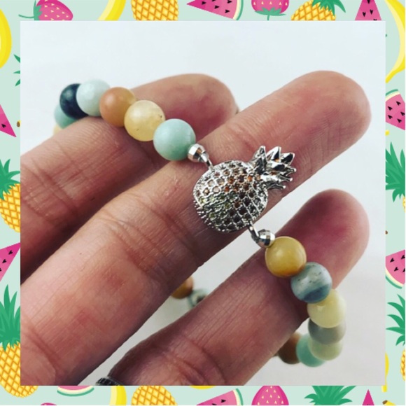 Genuine Amazonite cz pineapple beaded braceletπ - Picture 2 of 8